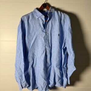 Polo Ralph Lauren 100% Linen Long Sleeve Button Down Shirt French Blue Sz 2XB